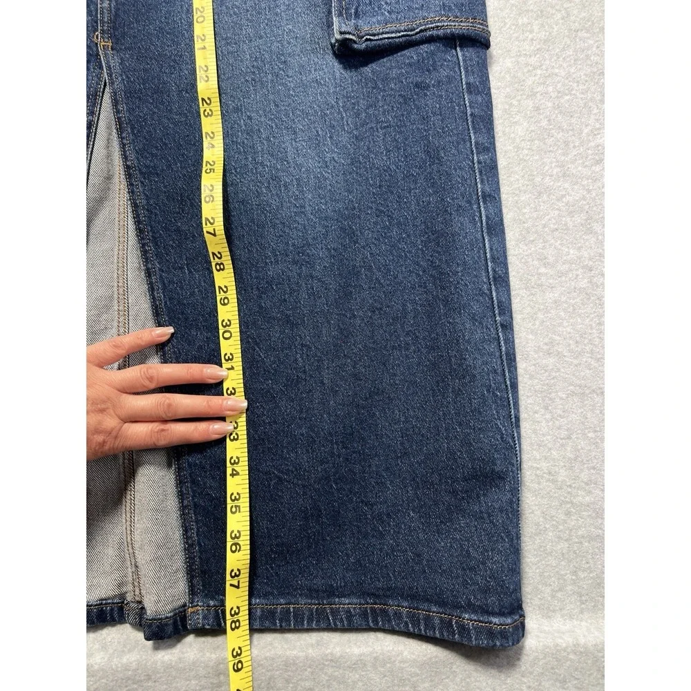 a.n.a High Rise Medium Wash Denim Cargo Maxi‎ Skirt Women's Sz 12
